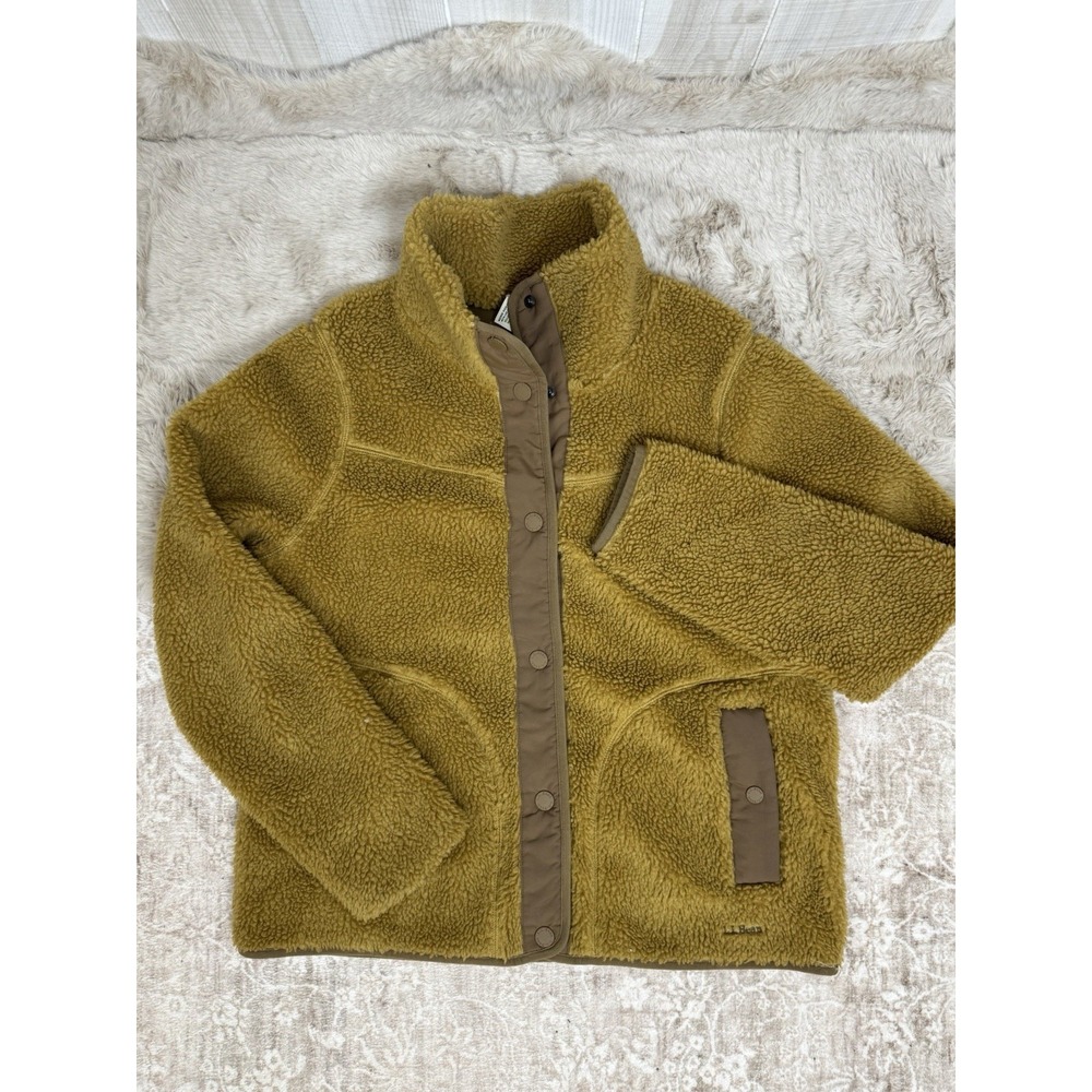 L.L Bean Sherpa Fleece Women's Jacket M Antique Gold Warm Cozy Gorpcore